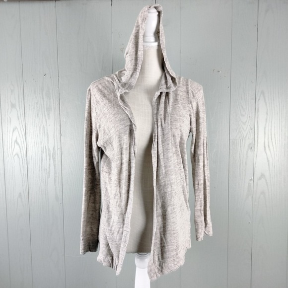 Cynthia Rowley Linen Cardigan S Oatmeal Open Front Hooded Lightweight Leisure - Picture 1 of 9